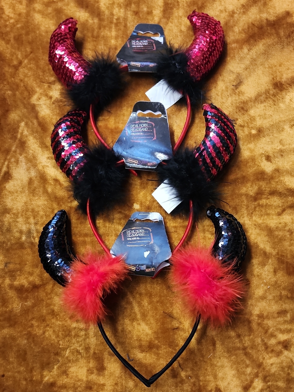 3pc Sequin Devil Horn Headband - Red & Black